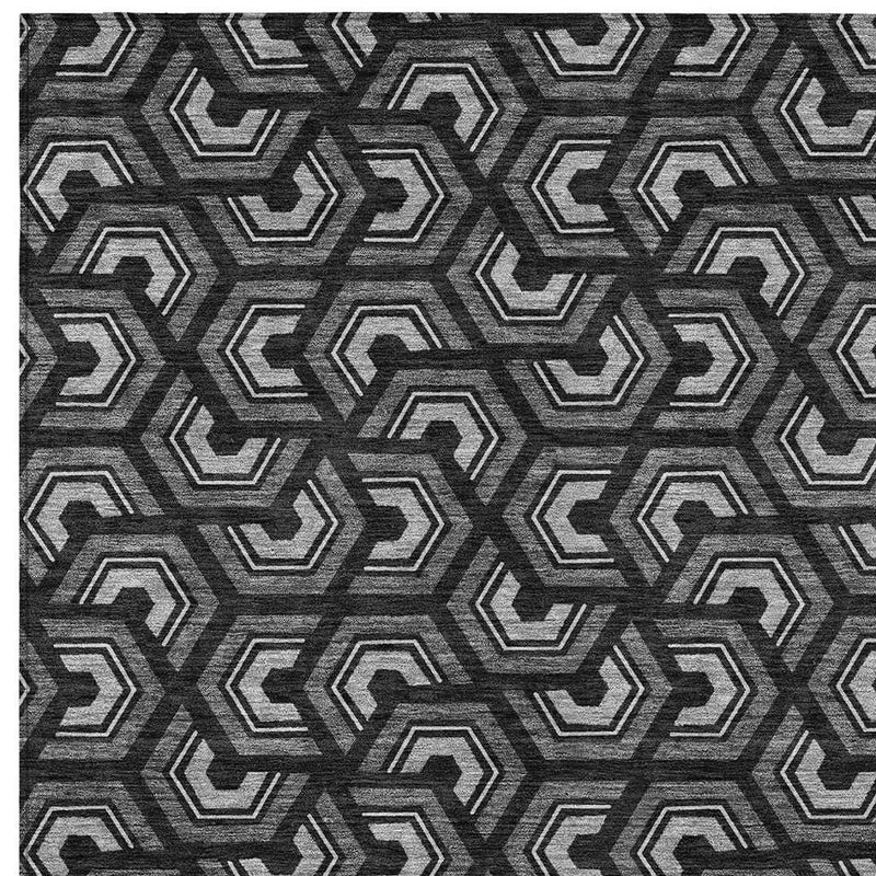 5' X 8' Black And Gray Geometric Washable Indoor Outdoor Area Rug Homeroots Outdoor