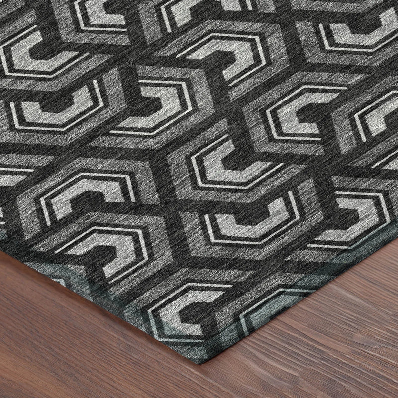 5' X 8' Black And Gray Geometric Washable Indoor Outdoor Area Rug Homeroots Outdoor