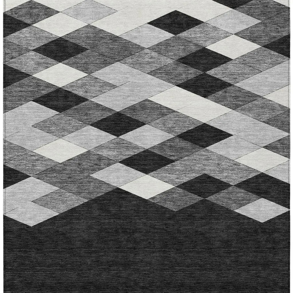5' X 8' Black And Gray Geometric Washable Indoor Outdoor Area Rug Homeroots Outdoor