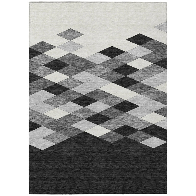 5' X 8' Black And Gray Geometric Washable Indoor Outdoor Area Rug Homeroots Outdoor