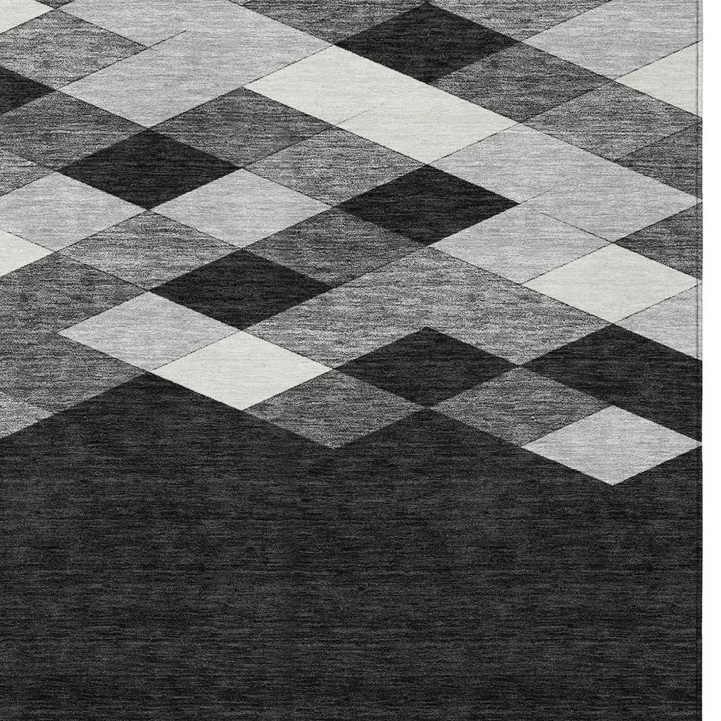 5' X 8' Black And Gray Geometric Washable Indoor Outdoor Area Rug Homeroots Outdoor
