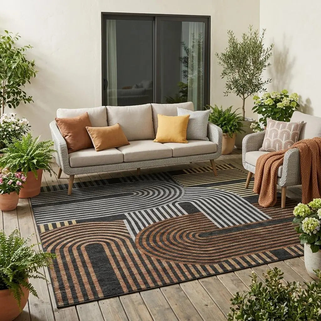 5' X 8' Black And Gray Geometric Washable Indoor Outdoor Area Rug Homeroots Outdoor