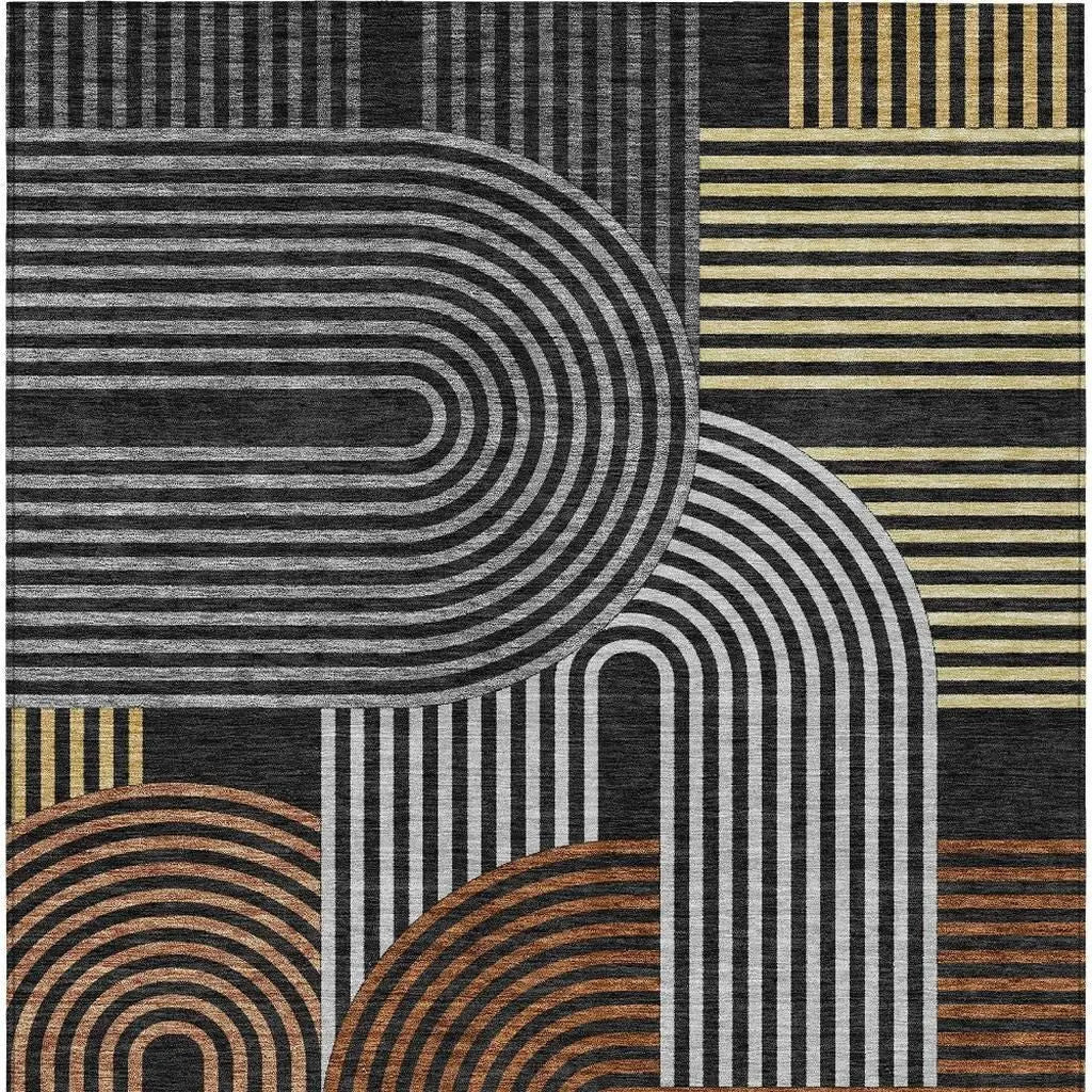 5' X 8' Black And Gray Geometric Washable Indoor Outdoor Area Rug Homeroots Outdoor