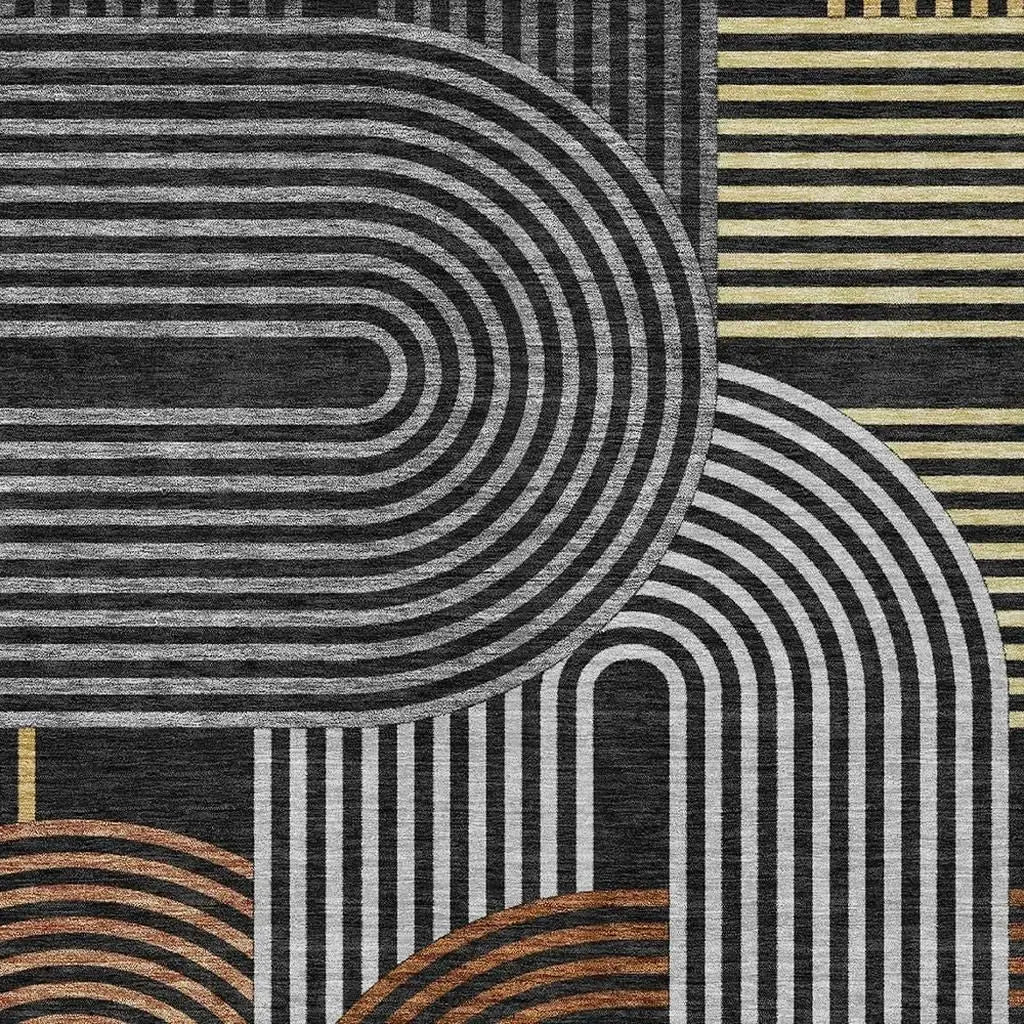 5' X 8' Black And Gray Geometric Washable Indoor Outdoor Area Rug Homeroots Outdoor