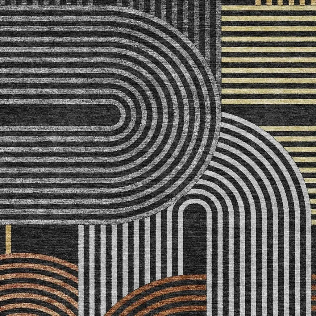 5' X 8' Black And Gray Geometric Washable Indoor Outdoor Area Rug Homeroots Outdoor