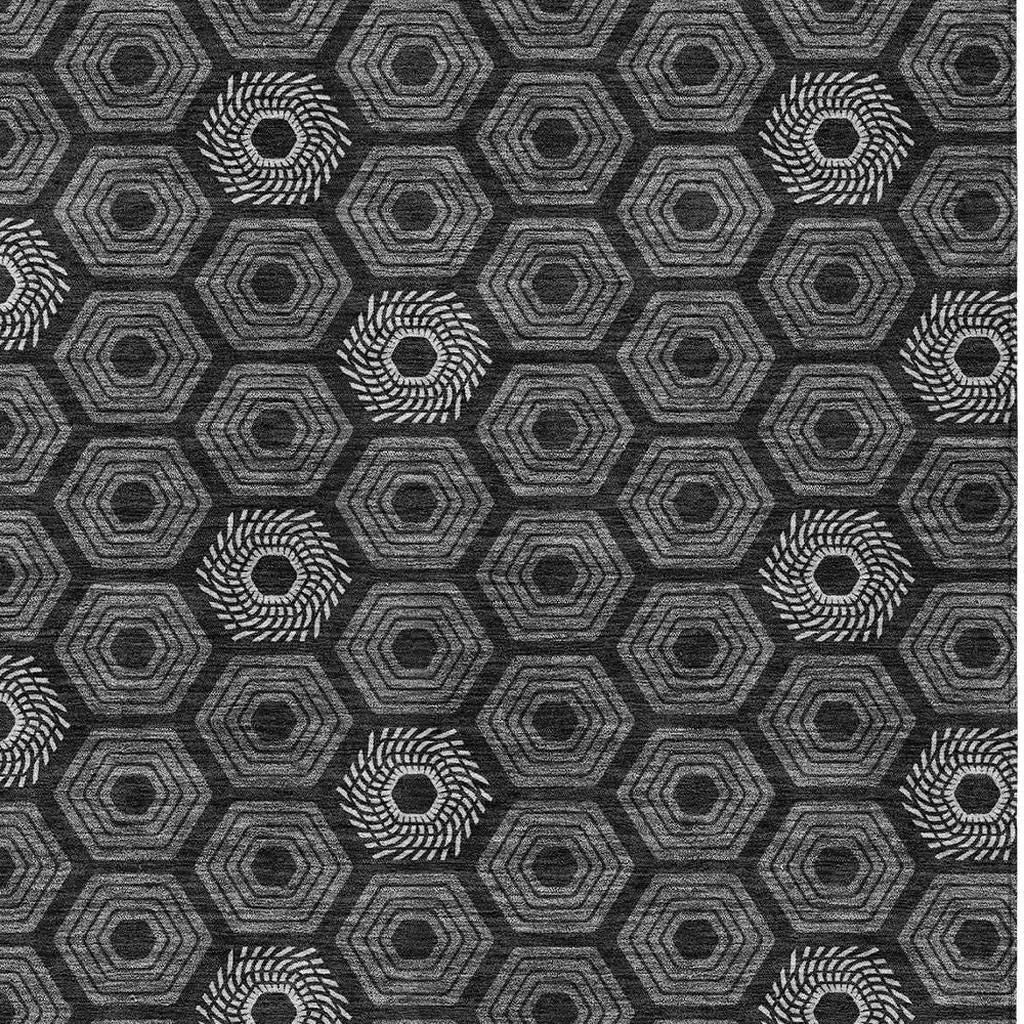 5' X 8' Black And Gray Geometric Washable Indoor Outdoor Area Rug Homeroots Outdoor