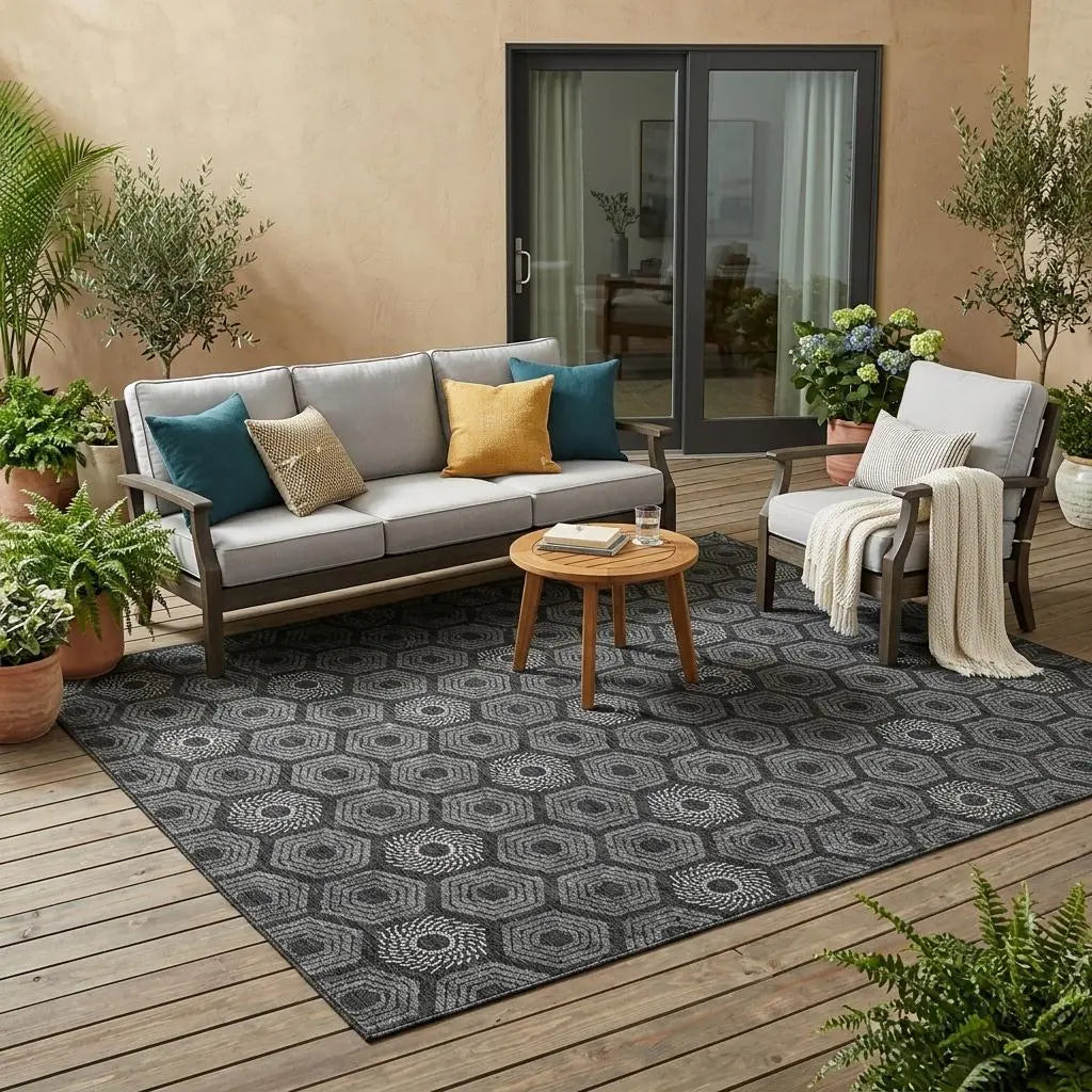 5' X 8' Black And Gray Geometric Washable Indoor Outdoor Area Rug Homeroots Outdoor