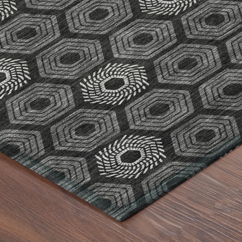 5' X 8' Black And Gray Geometric Washable Indoor Outdoor Area Rug Homeroots Outdoor