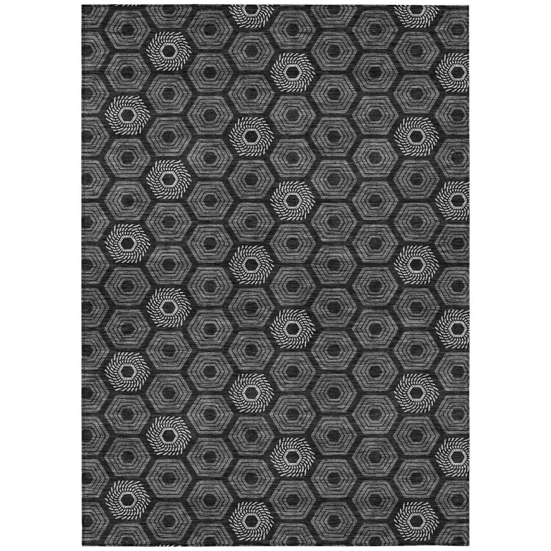 5' X 8' Black And Gray Geometric Washable Indoor Outdoor Area Rug Homeroots Outdoor