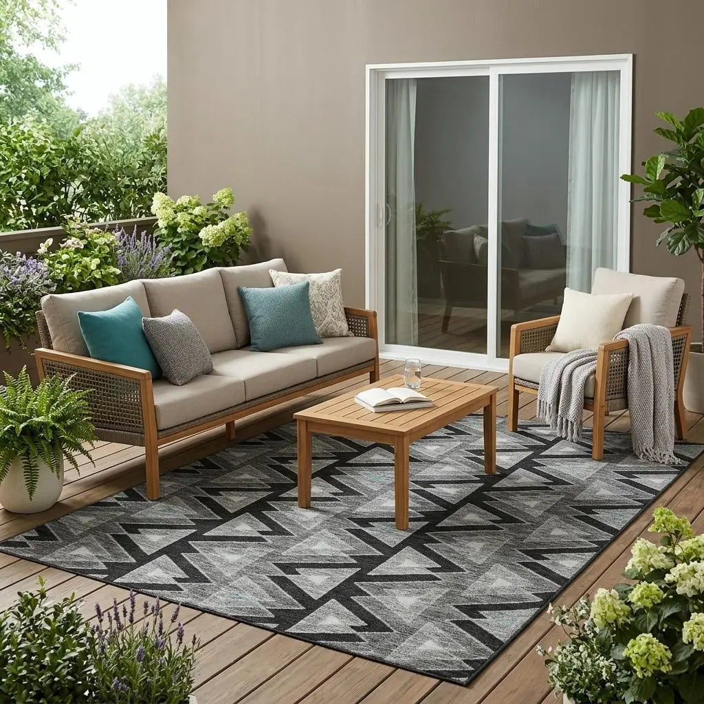5' X 8' Black And Gray Geometric Washable Indoor Outdoor Area Rug Homeroots Outdoor