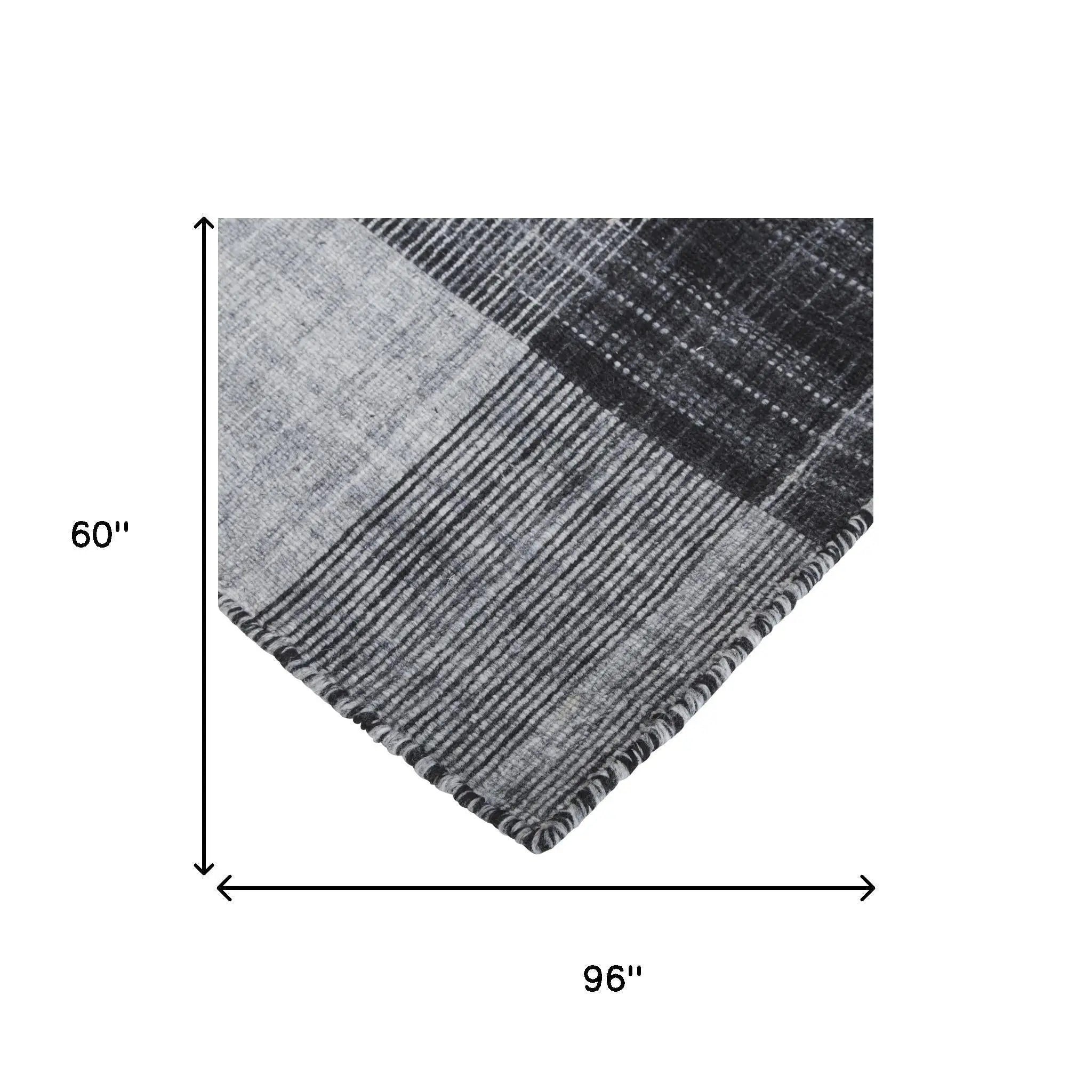 5' X 8' Black And Gray Plaid Hand Loomed Area Rug Homeroots Home Decor