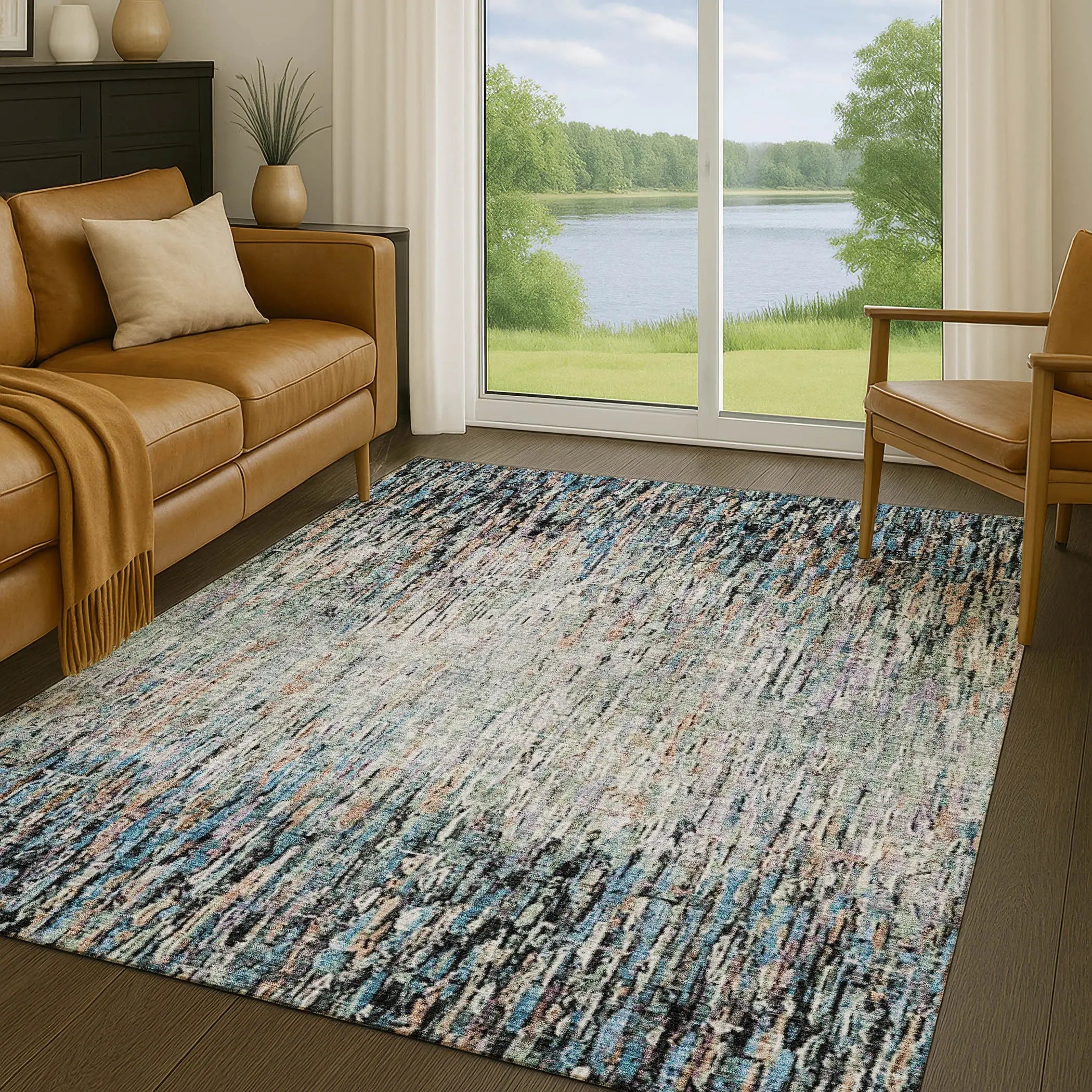 5' X 8' Black And Gray Striped Washable Indoor Outdoor Area Rug Homeroots Outdoor