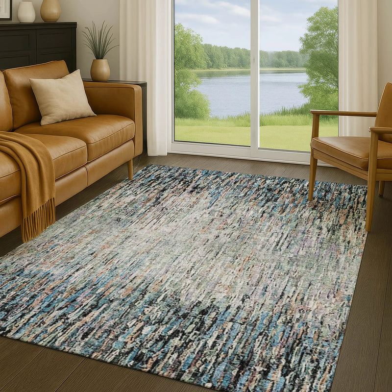 5' X 8' Black And Gray Striped Washable Indoor Outdoor Area Rug Homeroots Outdoor