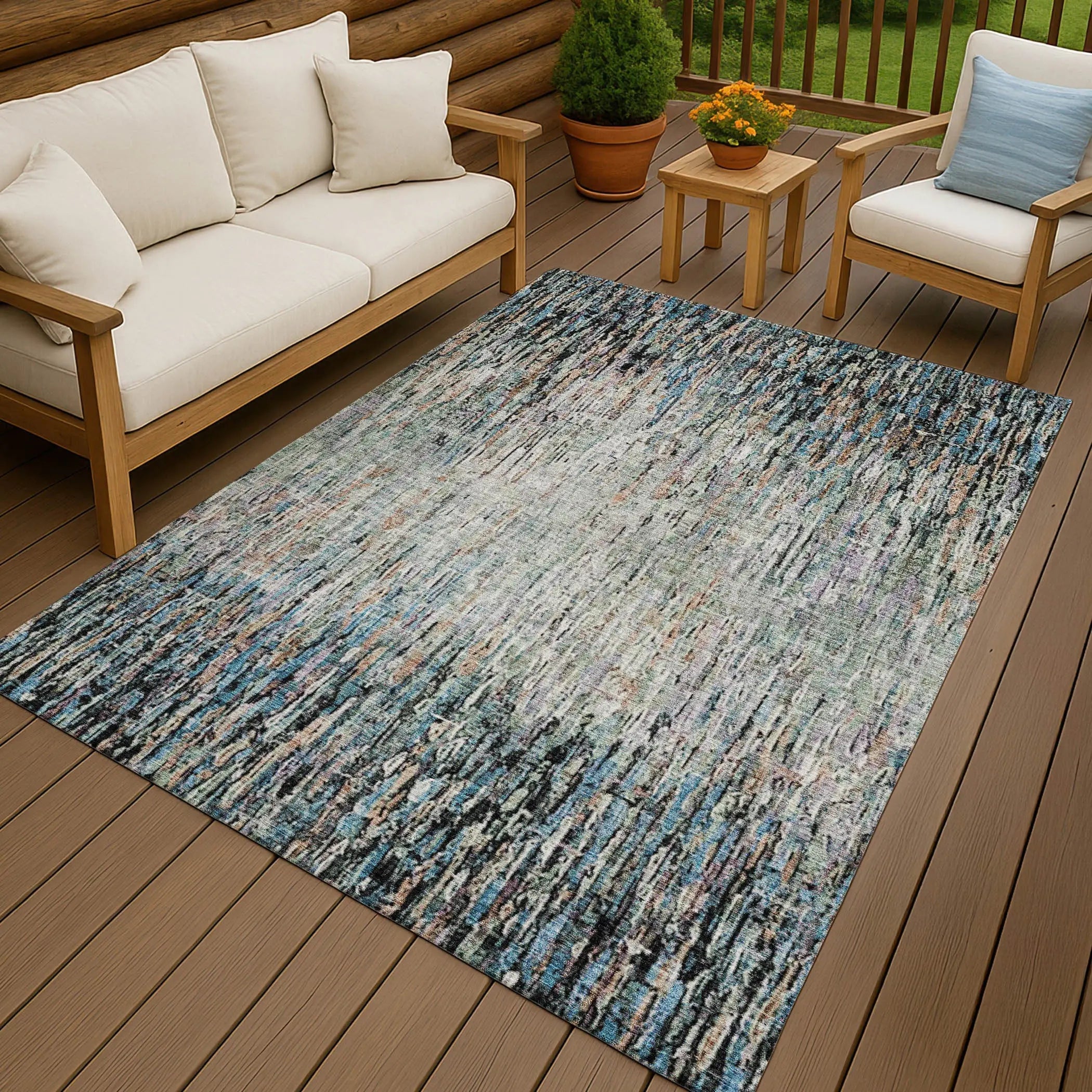 5' X 8' Black And Gray Striped Washable Indoor Outdoor Area Rug Homeroots Outdoor