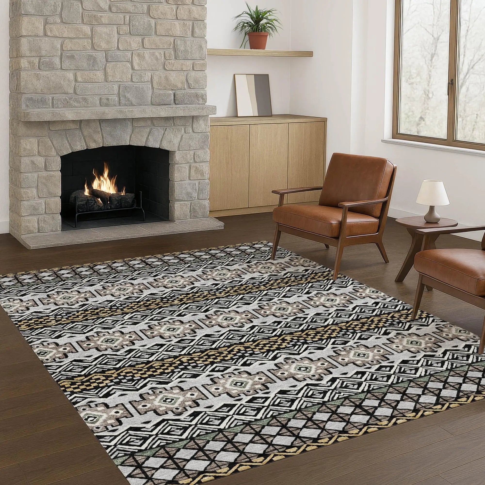 5' X 8' Black And Gray Striped Washable Indoor Outdoor Area Rug Homeroots Outdoor