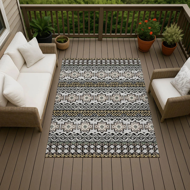 5' X 8' Black And Gray Striped Washable Indoor Outdoor Area Rug Homeroots Outdoor