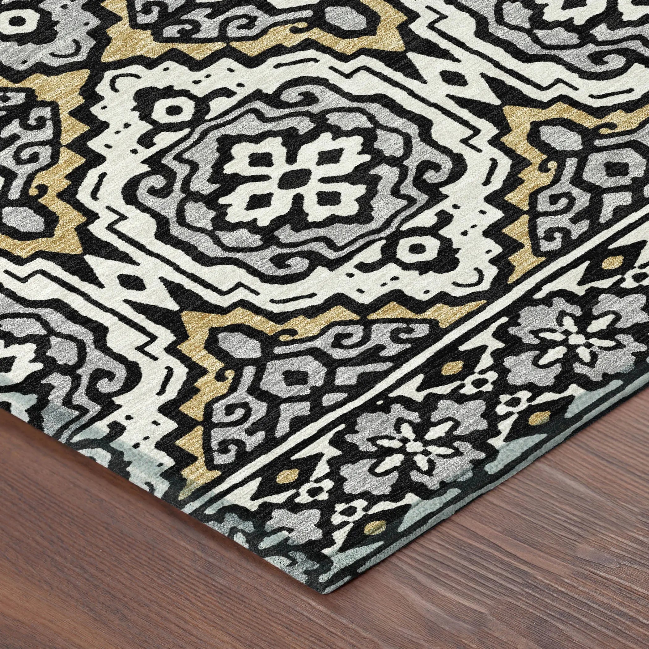 5' X 8' Black And Gray Tribal Washable Indoor Outdoor Area Rug Homeroots Outdoor
