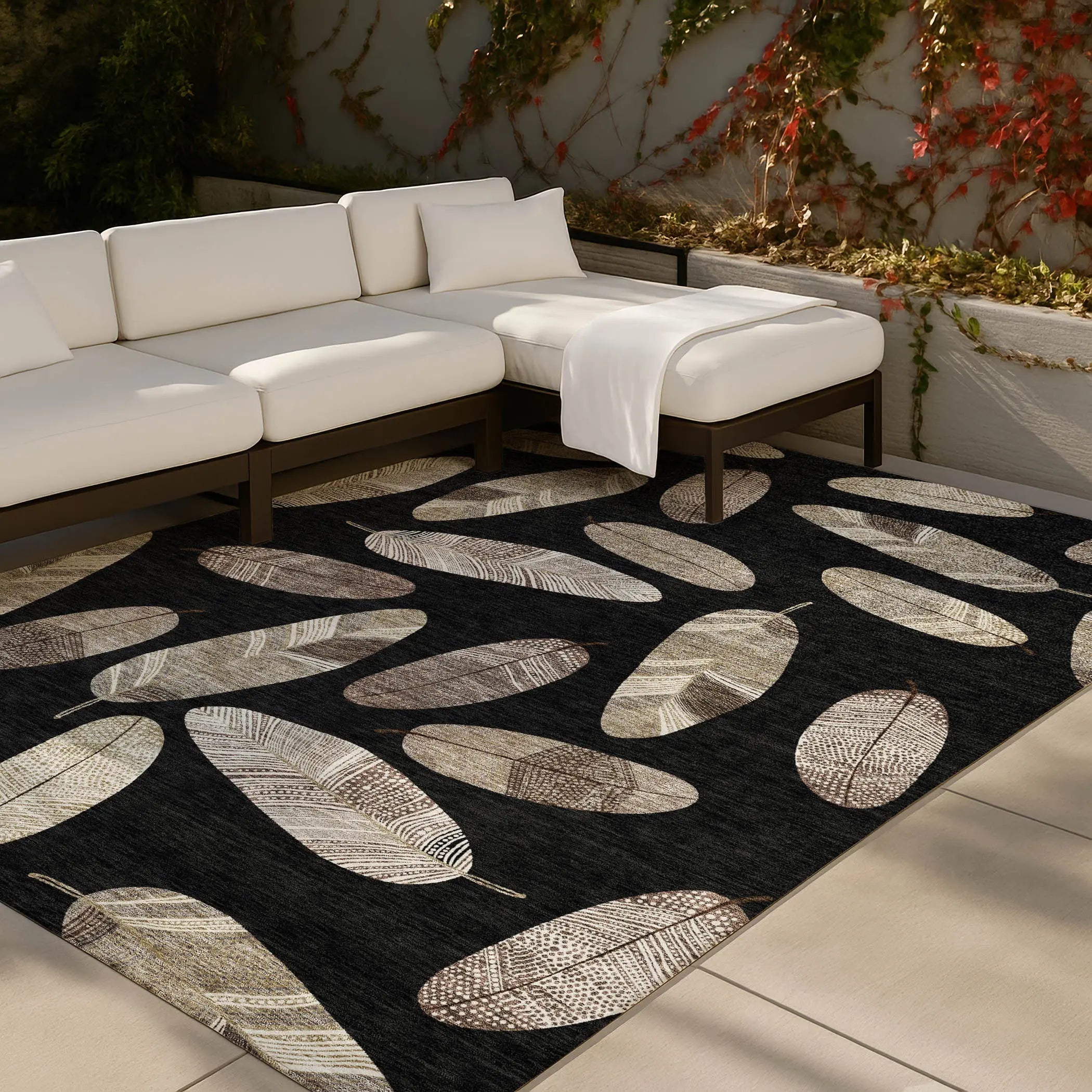 5' X 8' Black And Green Botanical Leaves Washable Indoor Outdoor Area Rug Homeroots Outdoor