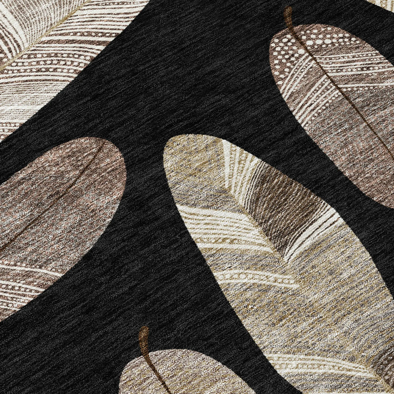 5' X 8' Black And Green Botanical Leaves Washable Indoor Outdoor Area Rug Homeroots Outdoor