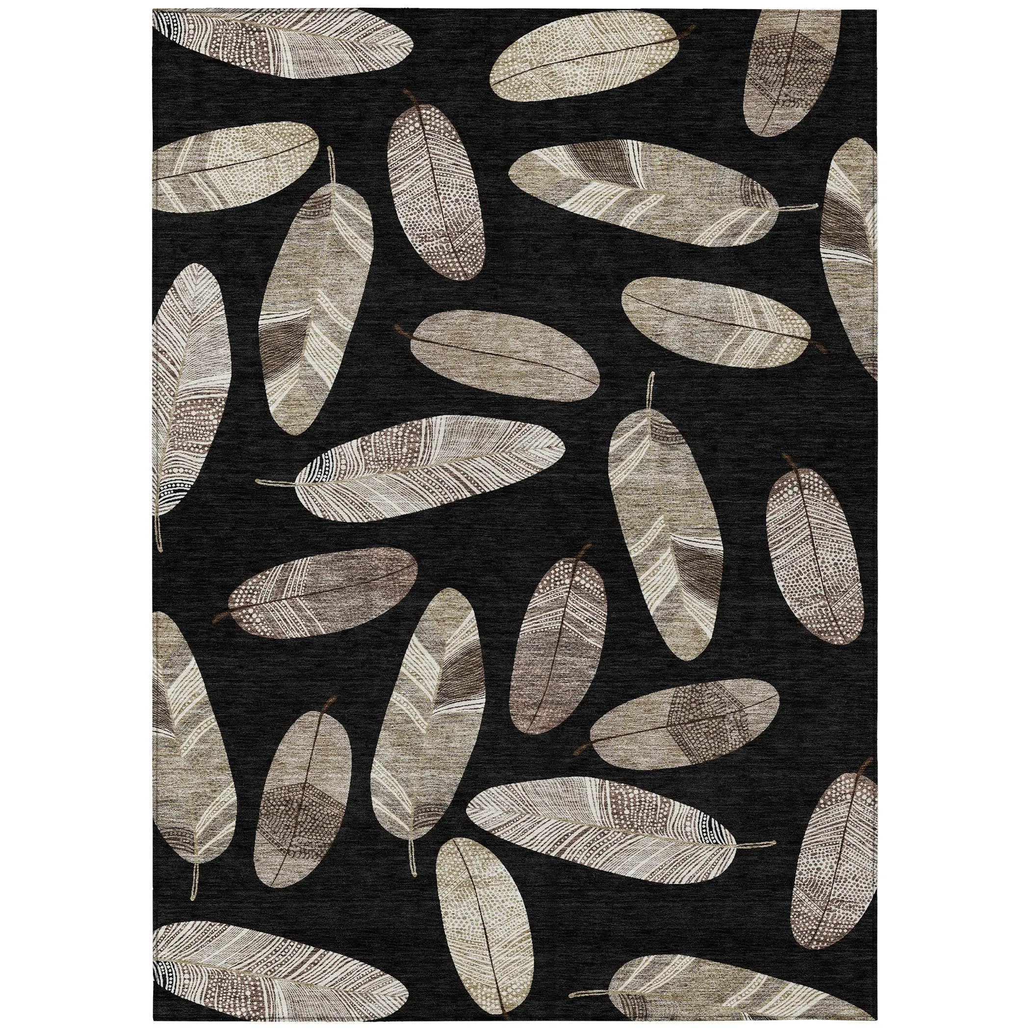 5' X 8' Black And Green Botanical Leaves Washable Indoor Outdoor Area Rug Homeroots Outdoor