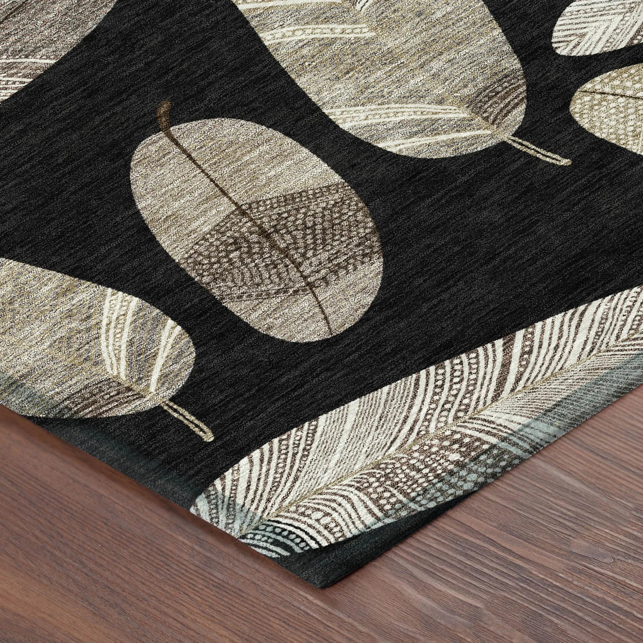 5' X 8' Black And Green Botanical Leaves Washable Indoor Outdoor Area Rug Homeroots Outdoor