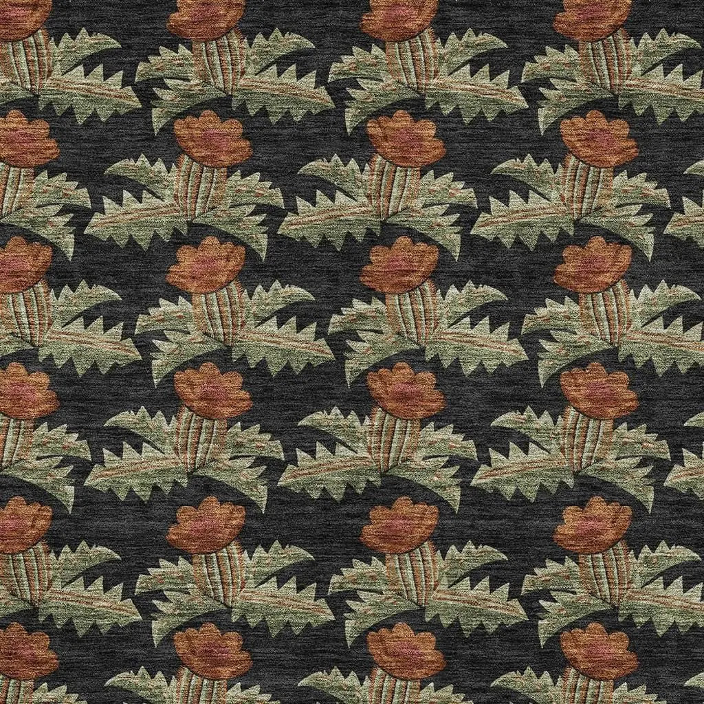 5' X 8' Black And Green Floral Washable Indoor Outdoor Area Rug Homeroots Outdoor