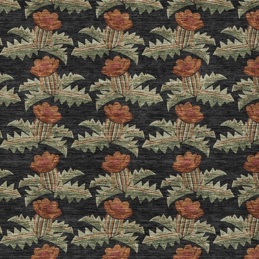 5' X 8' Black And Green Floral Washable Indoor Outdoor Area Rug Homeroots Outdoor