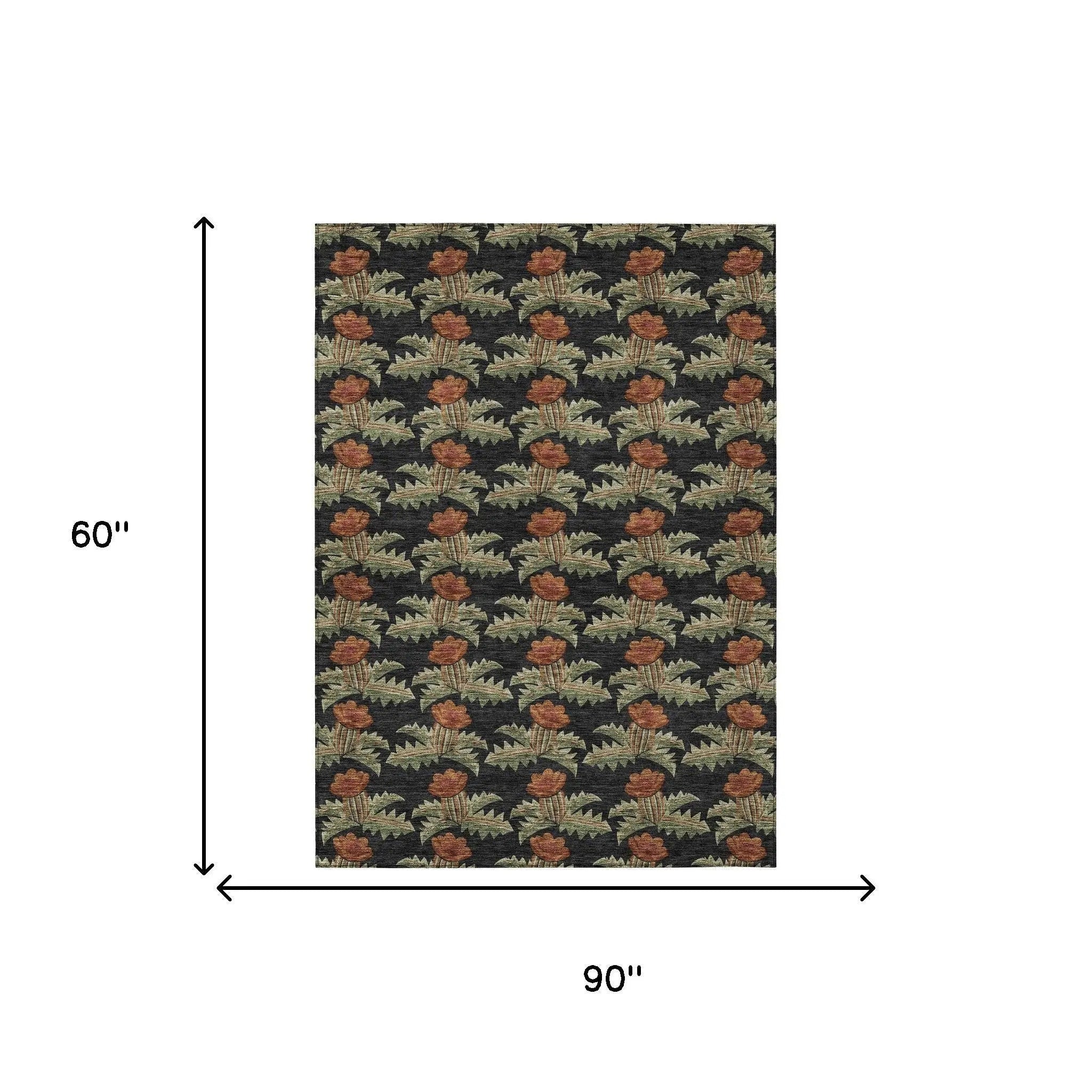 5' X 8' Black And Green Floral Washable Indoor Outdoor Area Rug Homeroots Outdoor
