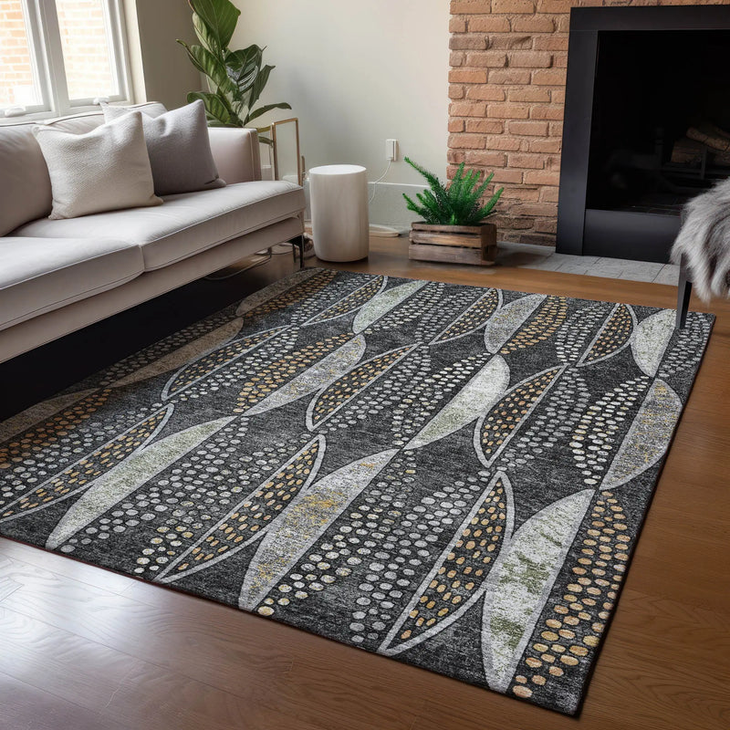 5' X 8' Black And Green Geometric Washable Indoor Outdoor Area Rug Homeroots Outdoor