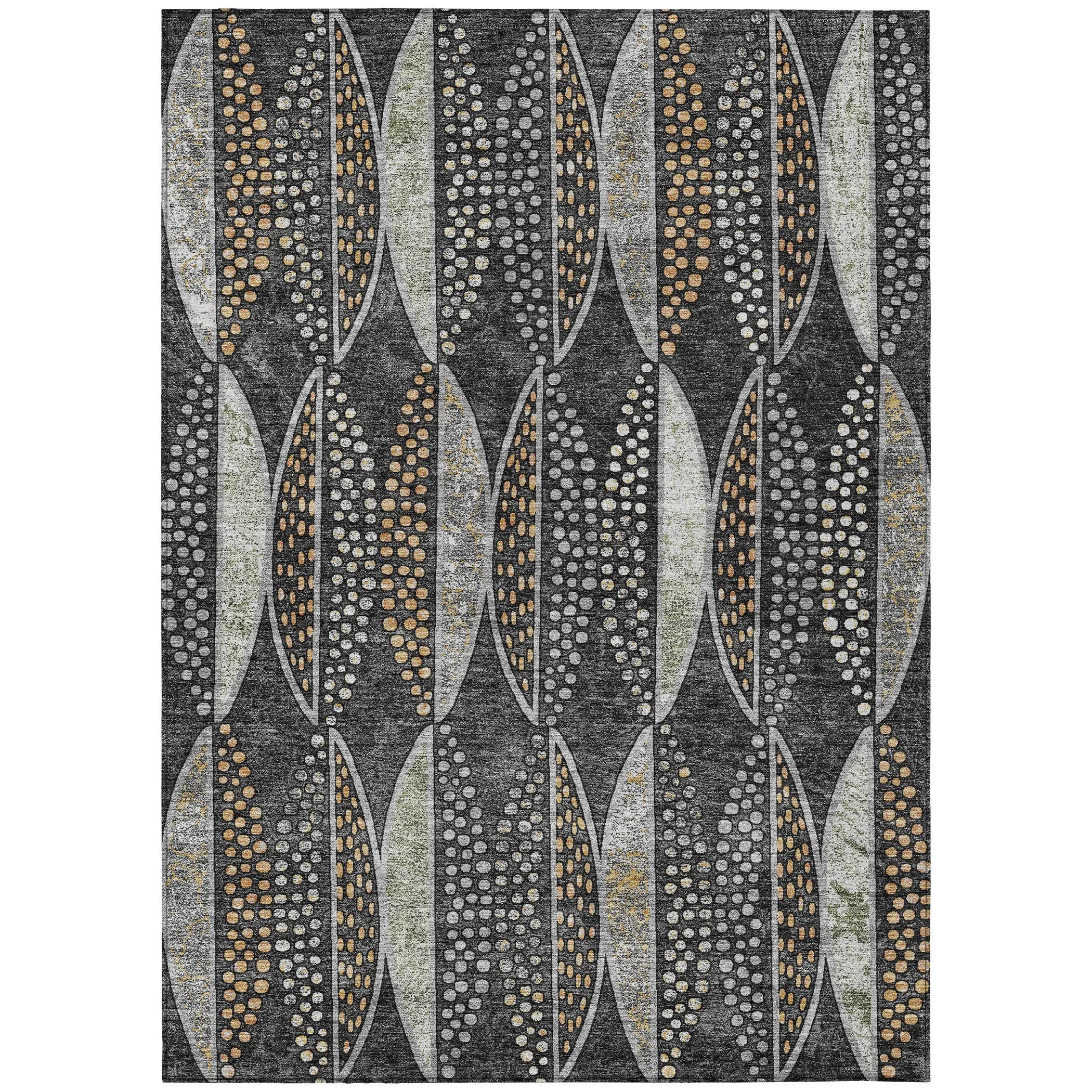 5' X 8' Black And Green Geometric Washable Indoor Outdoor Area Rug Homeroots Outdoor