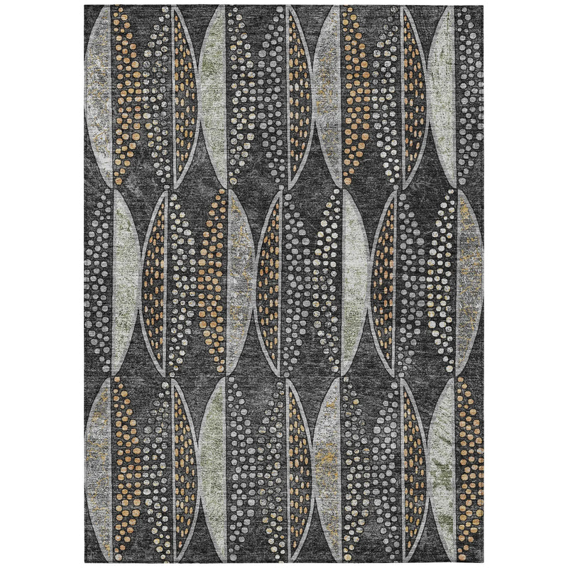 5' X 8' Black And Green Geometric Washable Indoor Outdoor Area Rug Homeroots Outdoor