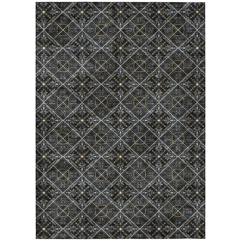 5' X 8' Black And Green Geometric Washable Indoor Outdoor Area Rug Homeroots Outdoor