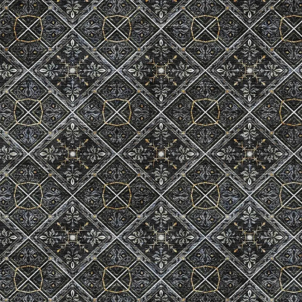 5' X 8' Black And Green Geometric Washable Indoor Outdoor Area Rug Homeroots Outdoor