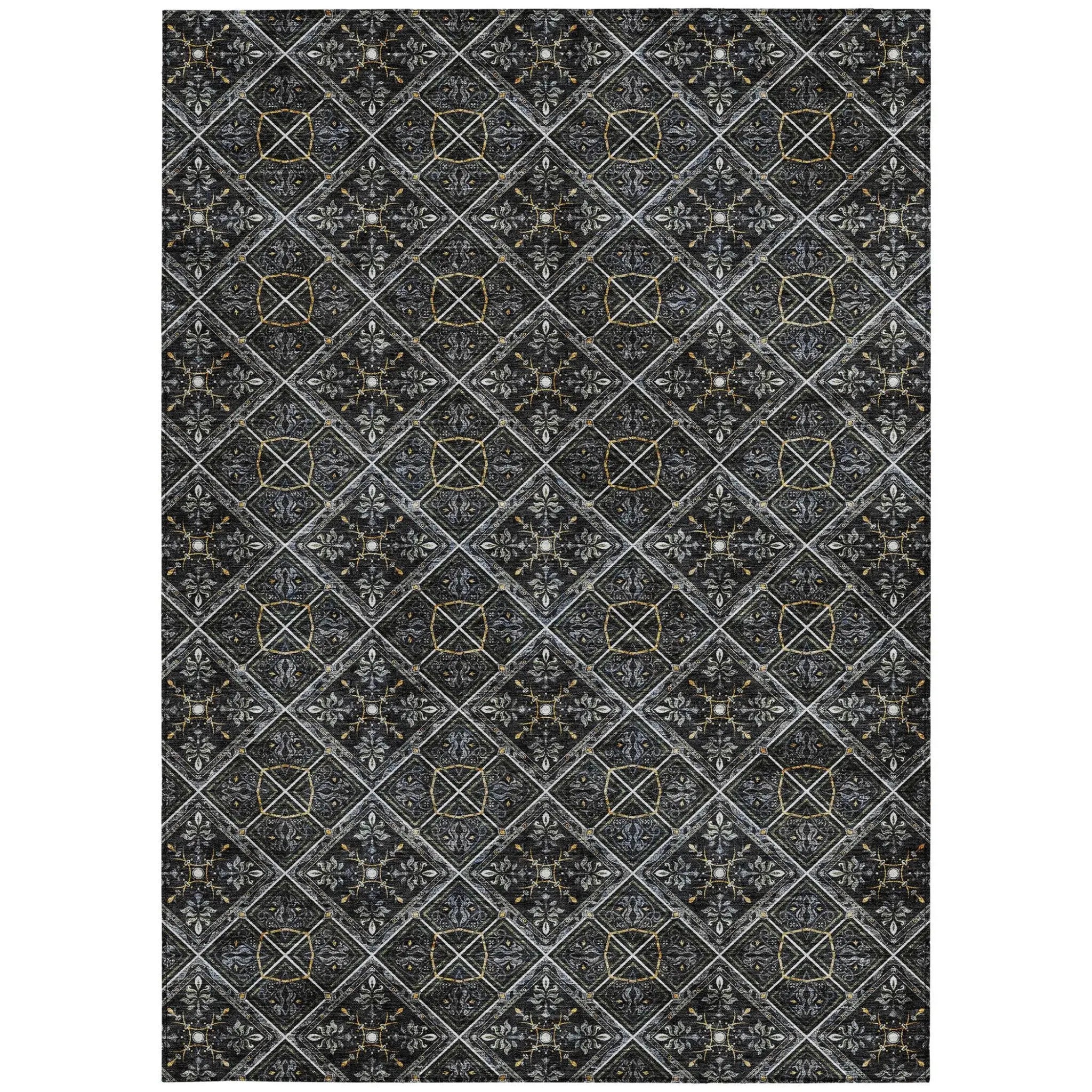 5' X 8' Black And Green Geometric Washable Indoor Outdoor Area Rug Homeroots Outdoor