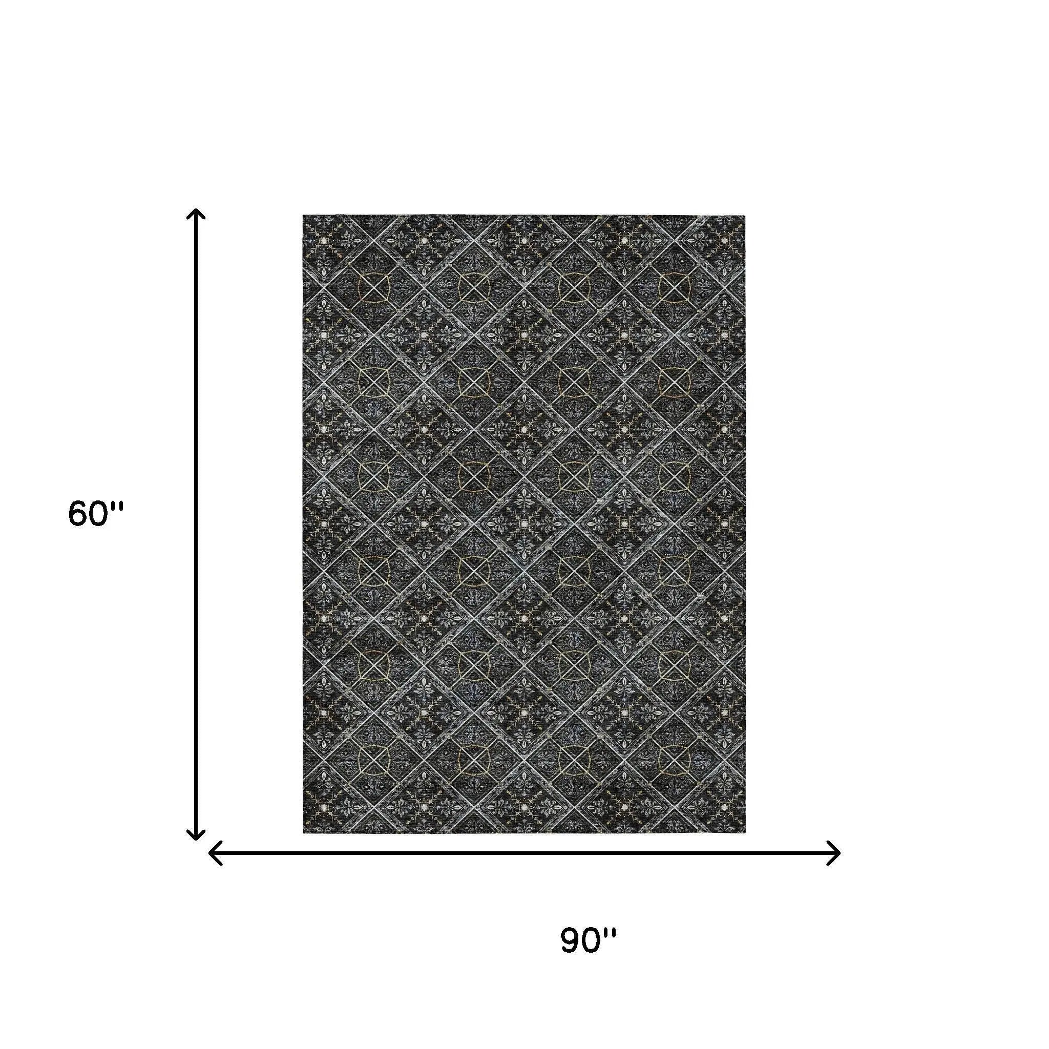 5' X 8' Black And Green Geometric Washable Indoor Outdoor Area Rug Homeroots Outdoor