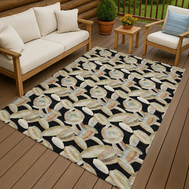 5' X 8' Black And Ivory Abstract Washable Indoor Outdoor Area Rug Homeroots Outdoor