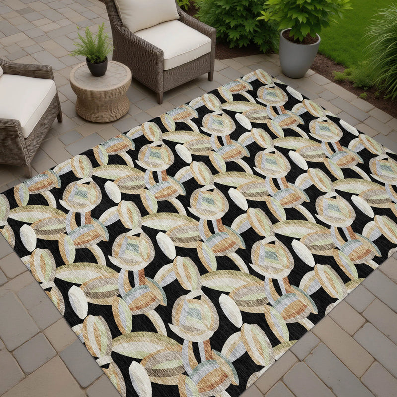 5' X 8' Black And Ivory Abstract Washable Indoor Outdoor Area Rug Homeroots Outdoor