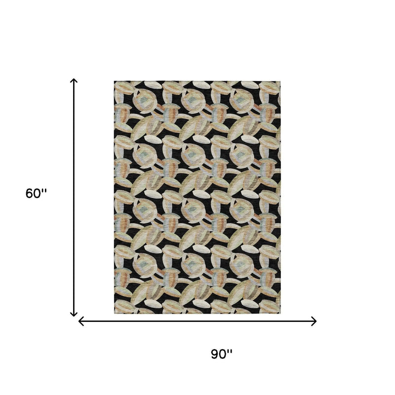 5' X 8' Black And Ivory Abstract Washable Indoor Outdoor Area Rug Homeroots Outdoor