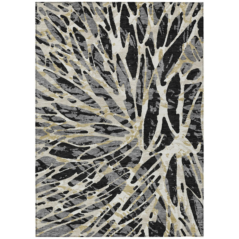 5' X 8' Black And Ivory Abstract Washable Indoor Outdoor Area Rug Homeroots Outdoor