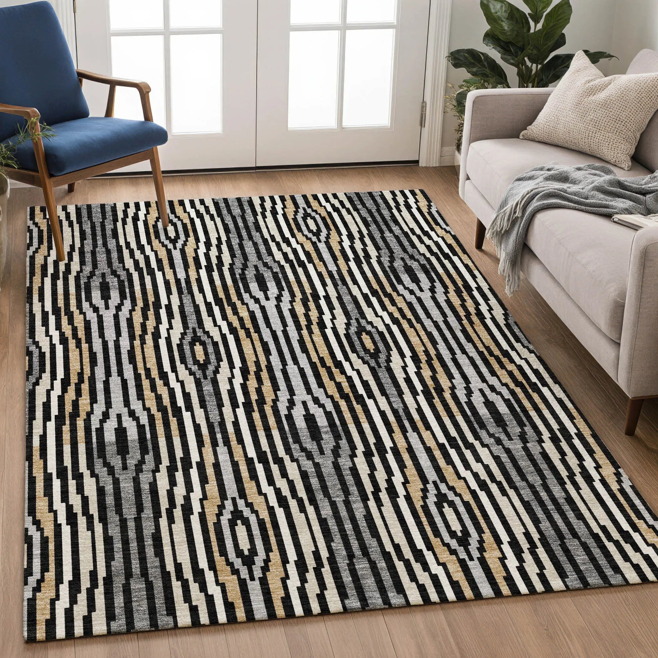 5' X 8' Black And Ivory Abstract Washable Indoor Outdoor Area Rug Homeroots Outdoor