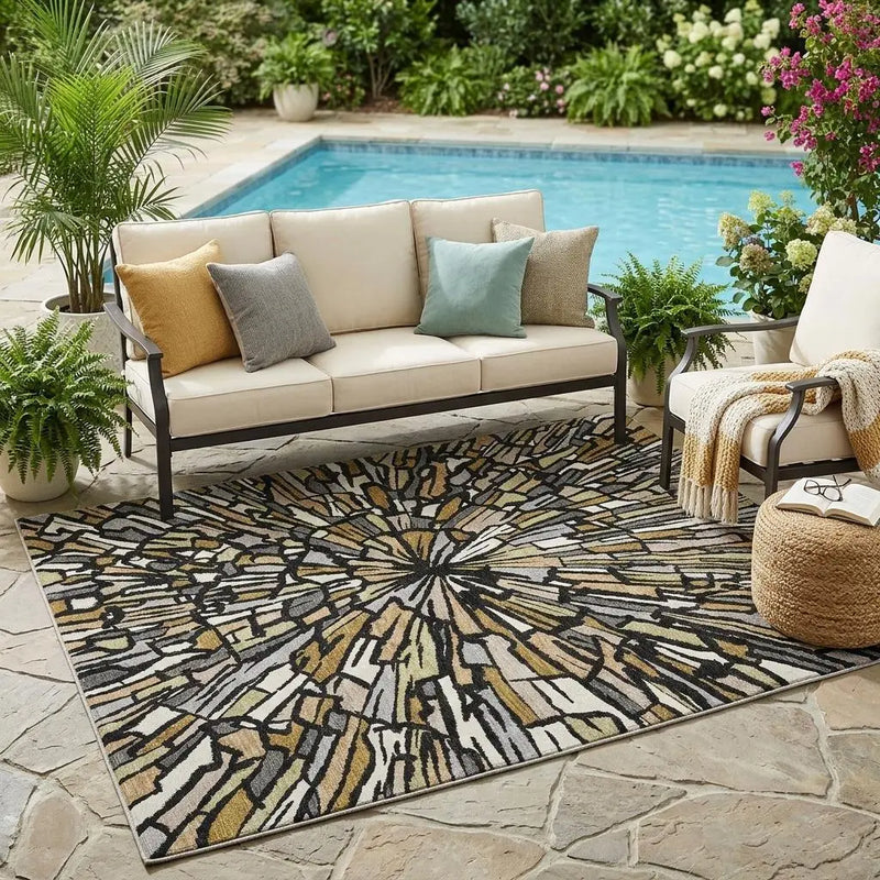 5' X 8' Black And Ivory Abstract Washable Indoor Outdoor Area Rug Homeroots Outdoor