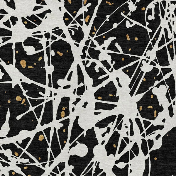 5' X 8' Black And Ivory Abstract Washable Indoor Outdoor Area Rug Homeroots Outdoor