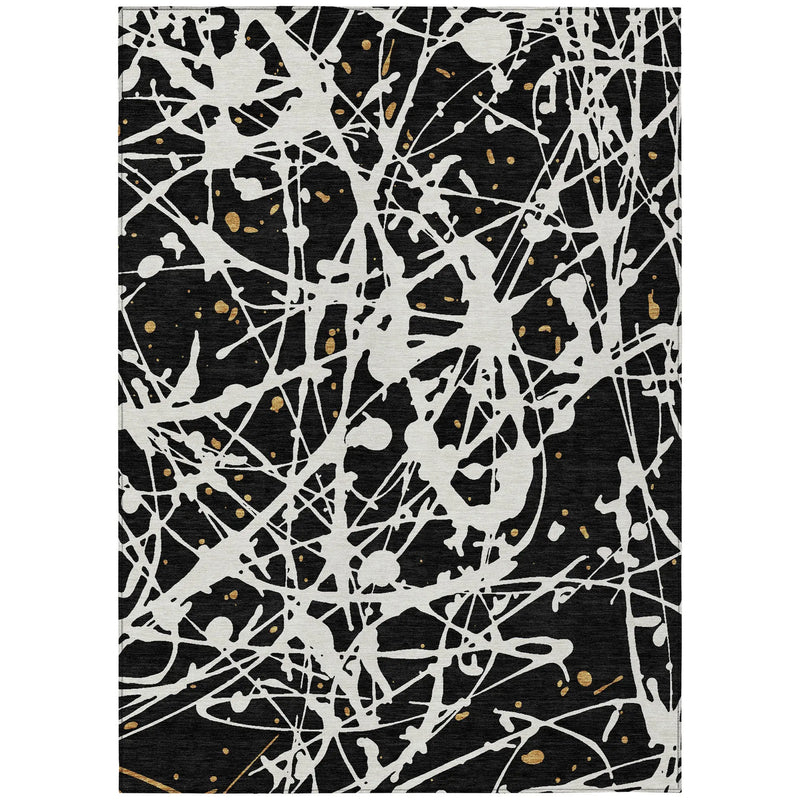 5' X 8' Black And Ivory Abstract Washable Indoor Outdoor Area Rug Homeroots Outdoor