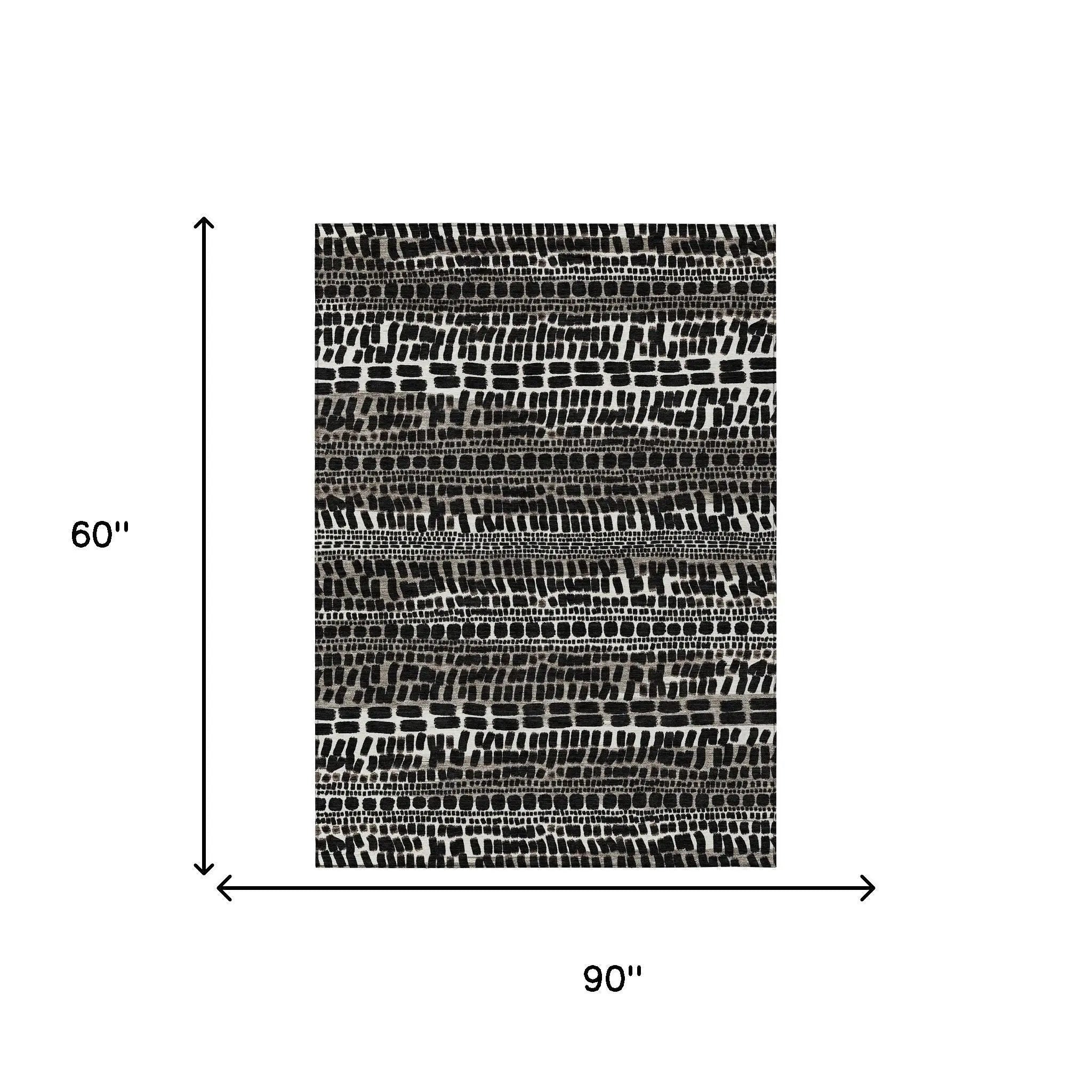 5' X 8' Black And Ivory Abstract Washable Indoor Outdoor Area Rug Homeroots Outdoor