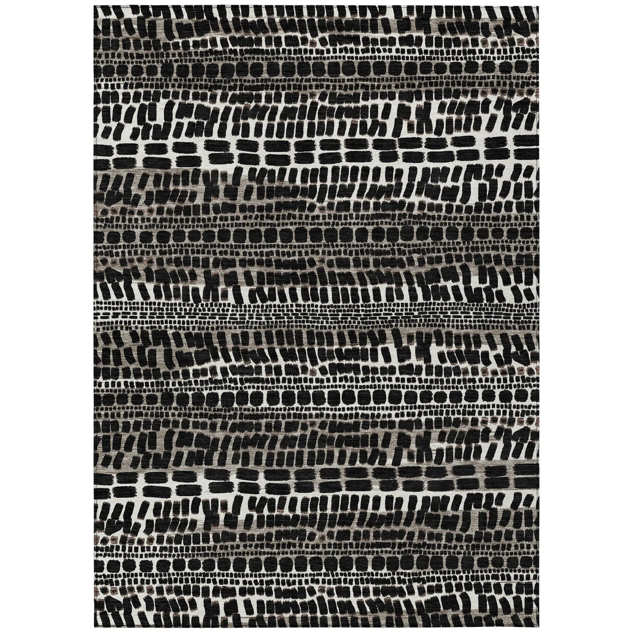 5' X 8' Black And Ivory Abstract Washable Indoor Outdoor Area Rug Homeroots Outdoor