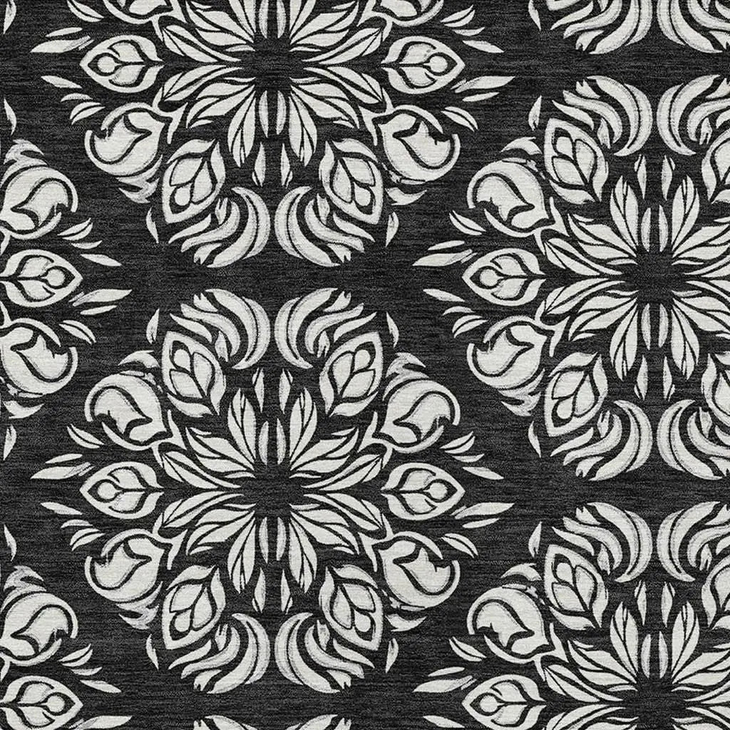 5' X 8' Black And Ivory Damask Washable Indoor Outdoor Area Rug Homeroots Outdoor