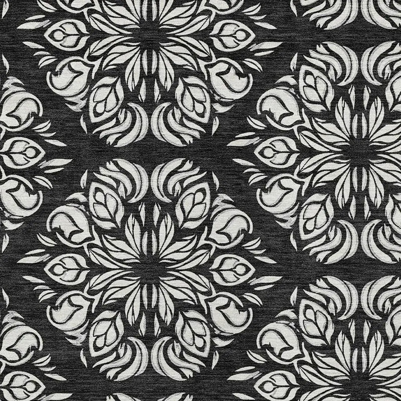 5' X 8' Black And Ivory Damask Washable Indoor Outdoor Area Rug Homeroots Outdoor
