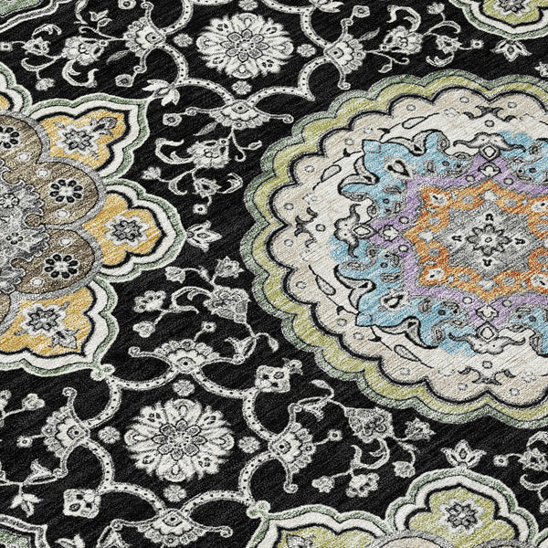 5' X 8' Black And Ivory Floral Medallion Washable Indoor Outdoor Area Rug Homeroots Outdoor