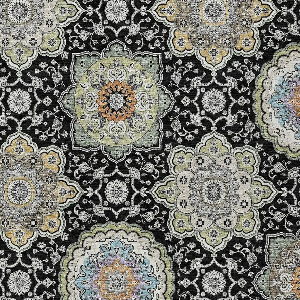 5' X 8' Black And Ivory Floral Medallion Washable Indoor Outdoor Area Rug Homeroots Outdoor
