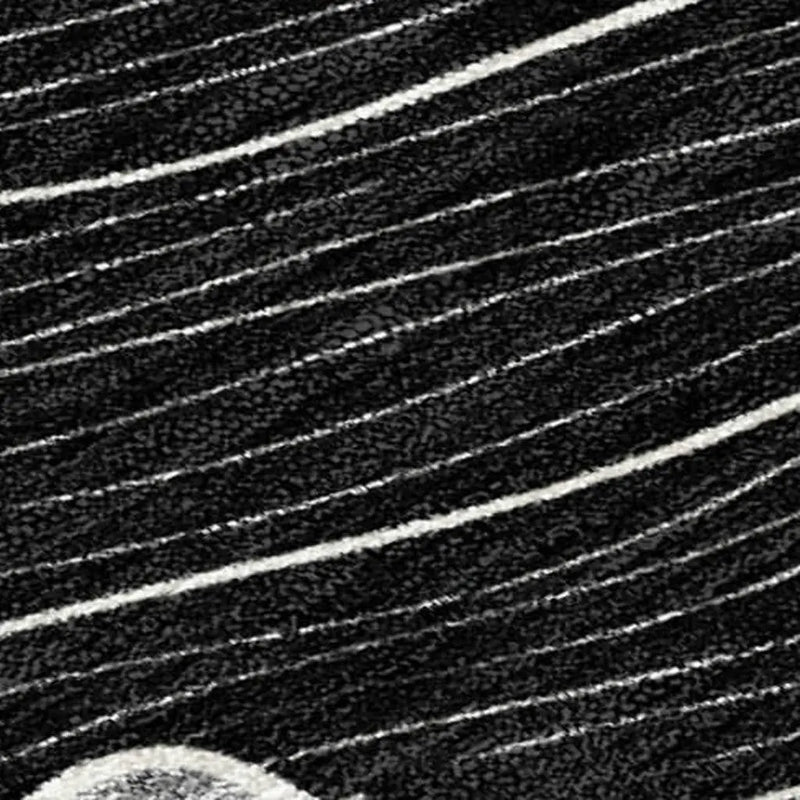 Black and white abstract rug with textured swirl design, perfect for contemporary home decor.